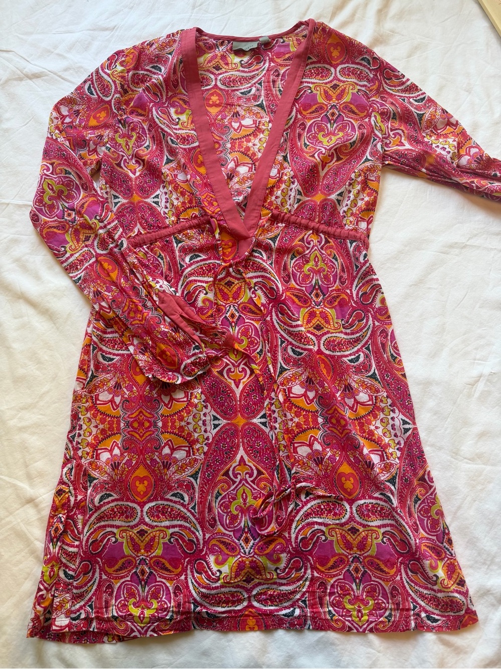 Athleta Pink Paisley Swim Cover-Up Tunic Dress Drawstring Size Small - Picture 4 of 7
